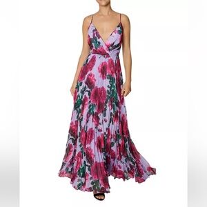 Rose Print Pleated Maxi Dress
